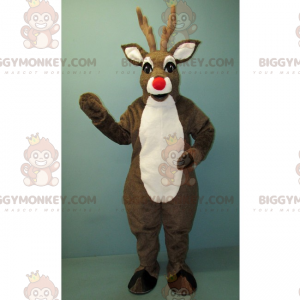BIGGYMONKEY™ Costume da mascotte renna con naso rosso e pancia