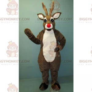 BIGGYMONKEY™ Rentier-Maskottchen-Kostüm mit roter Nase und