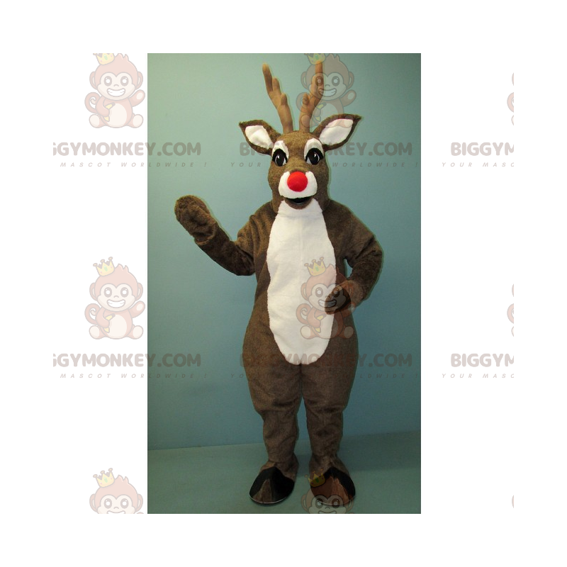 BIGGYMONKEY™ Reindeer Mascot Costume with Red Nose and White