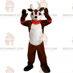 BIGGYMONKEY™ Rendiermascottekostuum met rode belkraag -