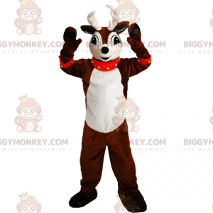 Traje de mascote de rena BIGGYMONKEY™ com gola de sino vermelho