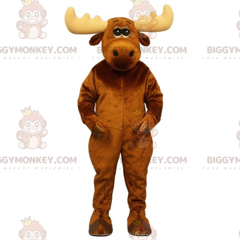 BIGGYMONKEY™ Rendiermascottekostuum met beige hoorns -