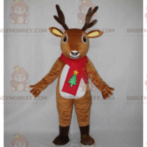 Reindeer BIGGYMONKEY™ Mascot Costume with Christmas Scarf –