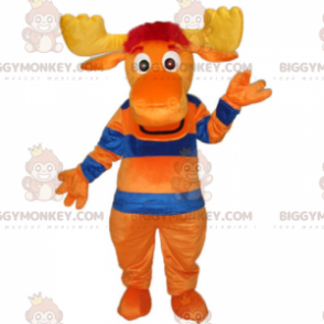 Rentier BIGGYMONKEY™ Maskottchenkostüm mit gestreiftem Pullover