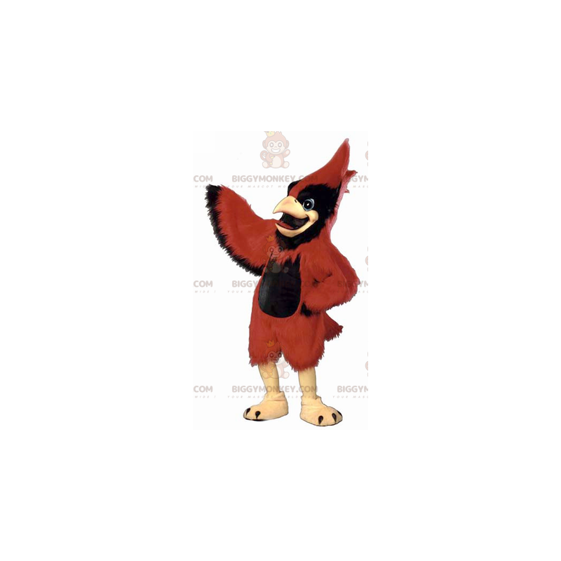 Disfraz de mascota de pájaro rojo y negro muy majestuoso