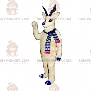 Costume de mascotte BIGGYMONKEY™ de renne blanc au nez bleu -