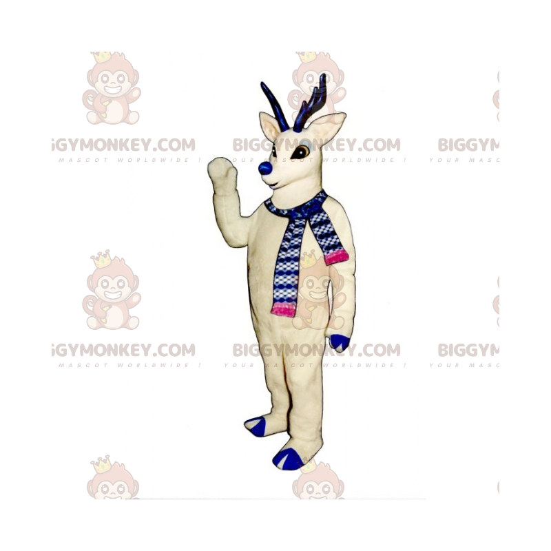 Traje de mascote de rena branca de nariz azul BIGGYMONKEY™ –