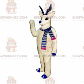 Traje de mascote de rena branca de nariz azul BIGGYMONKEY™ –