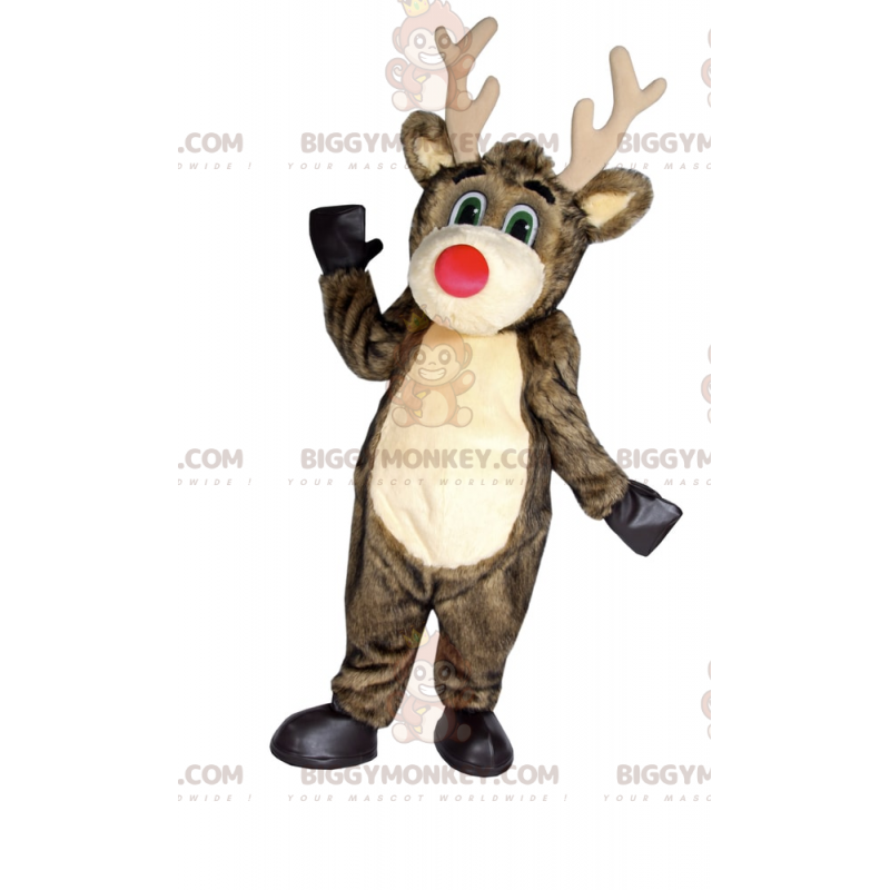 Red Nosed Santa Claus Reindeer BIGGYMONKEY™ Mascot Costume -