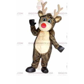 Red Nosed Santa Claus Reindeer BIGGYMONKEY™ Mascot Costume -