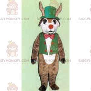 Traje de mascote de rena BIGGYMONKEY™ com roupa verde e nariz