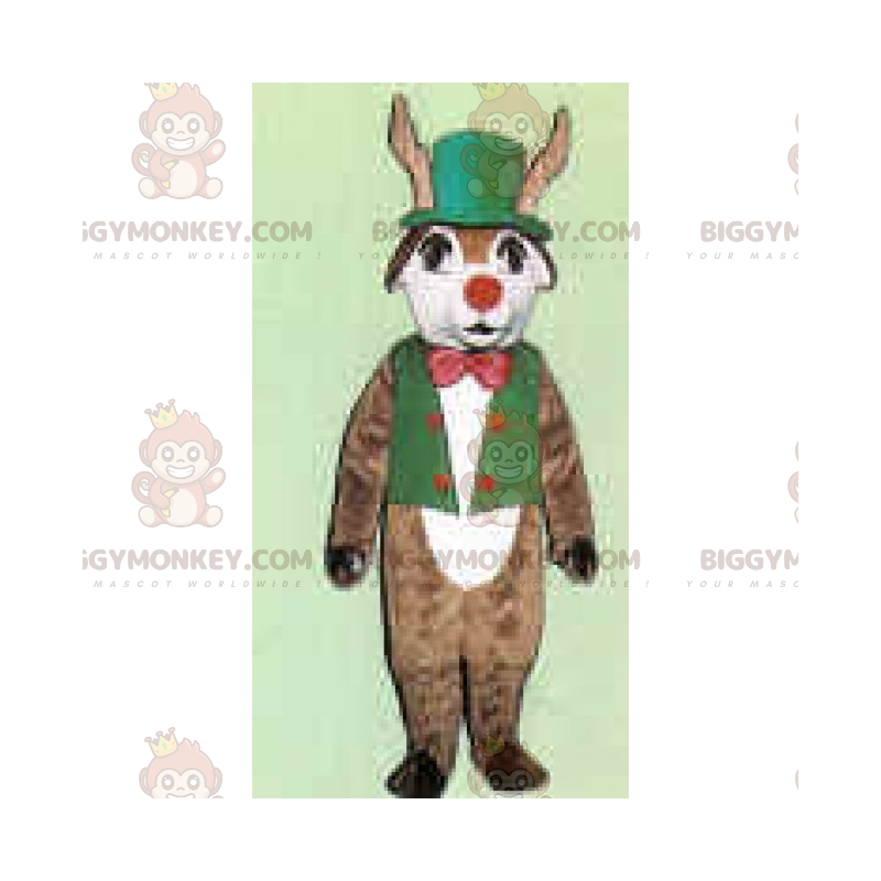 BIGGYMONKEY™ Reindeer Mascot Costume in Green Outfit and Red