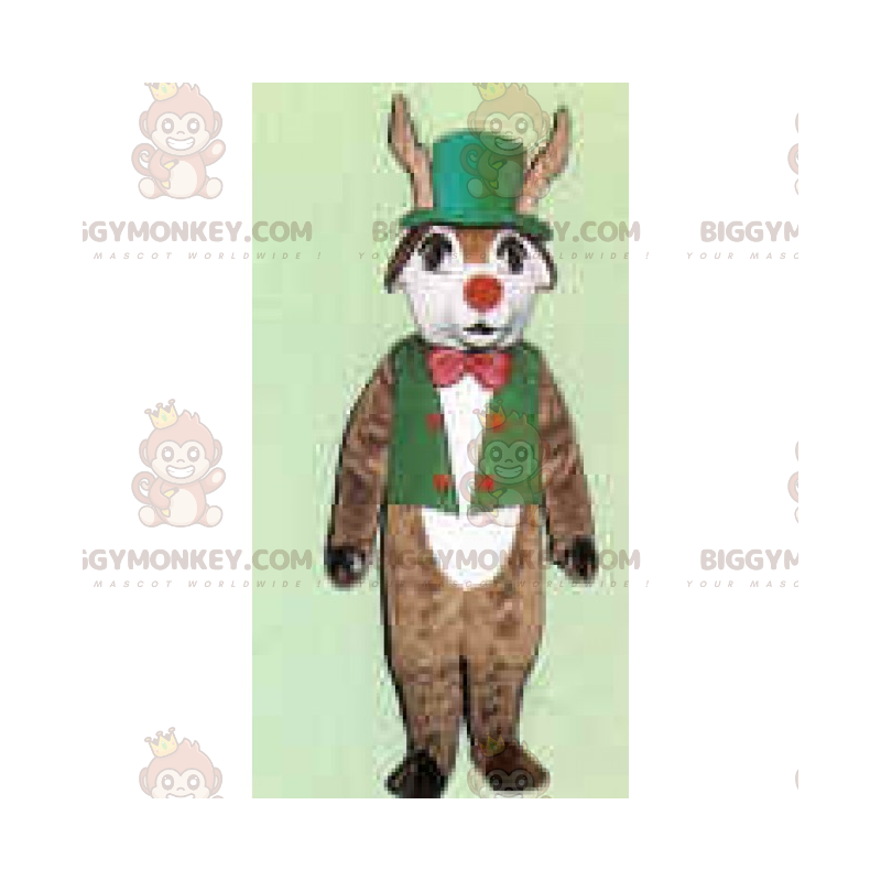 BIGGYMONKEY™ Rentier-Maskottchen-Kostüm in grünem Outfit und