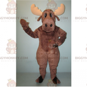 Traje de mascote BIGGYMONKEY™ de rena marrom e chifres bege –