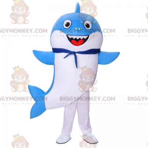 Disfraz de mascota BIGGYMONKEY™ de tiburón azul sonriente -