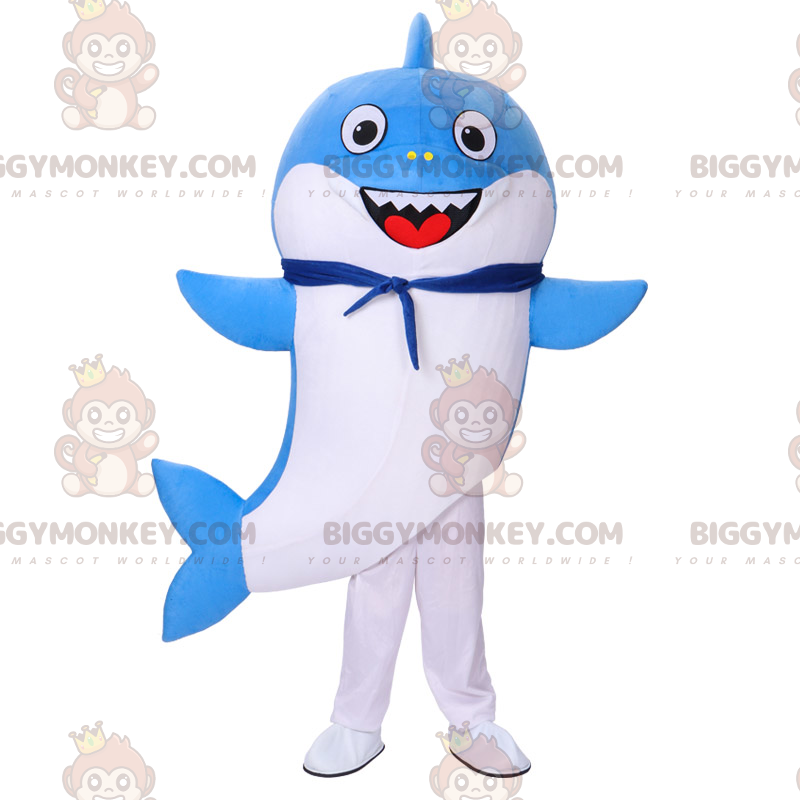 Costume da mascotte BIGGYMONKEY™ di squalo blu sorridente -