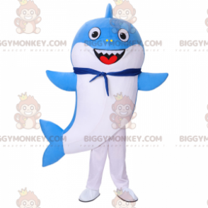 Traje de mascote de tubarão azul sorridente BIGGYMONKEY™ –