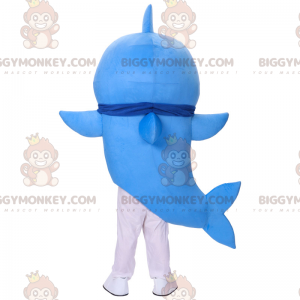 Traje de mascote de tubarão azul sorridente BIGGYMONKEY™ –