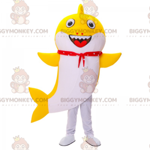 Kostium maskotka uśmiechnięty żółty rekin BIGGYMONKEY™ -