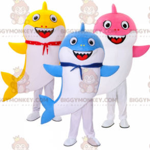 Costume de mascotte BIGGYMONKEY™ de requin jaune souriant -