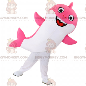Costume de mascotte BIGGYMONKEY™ de requin rose souriant -