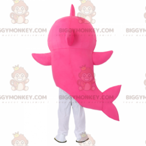 Disfraz de mascota BIGGYMONKEY™ de tiburón rosa sonriente -