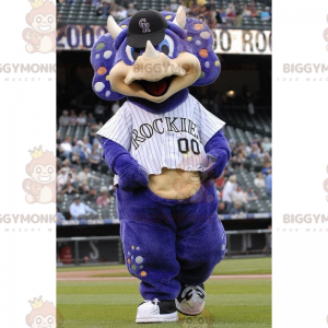 Costume de mascotte BIGGYMONKEY™ de rhinocéros violet en tenue