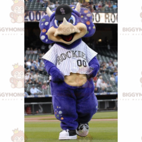 Traje de mascote BIGGYMONKEY™ rinoceronte roxo em roupas