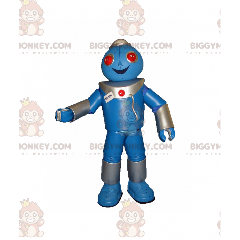 Blauer Roboter Rote Augen BIGGYMONKEY™ Maskottchenkostüm -