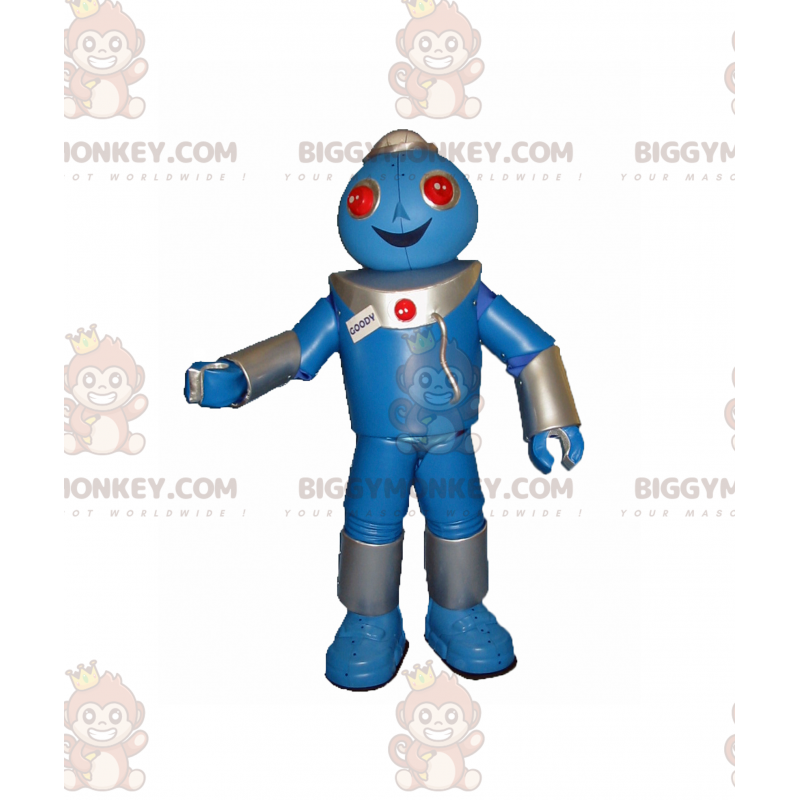 Kostium maskotki z niebieskim robotem i czerwonymi oczami