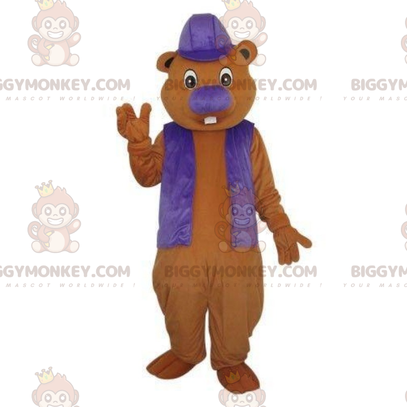 Traje de mascote de roedor BIGGYMONKEY™ com nariz roxo –
