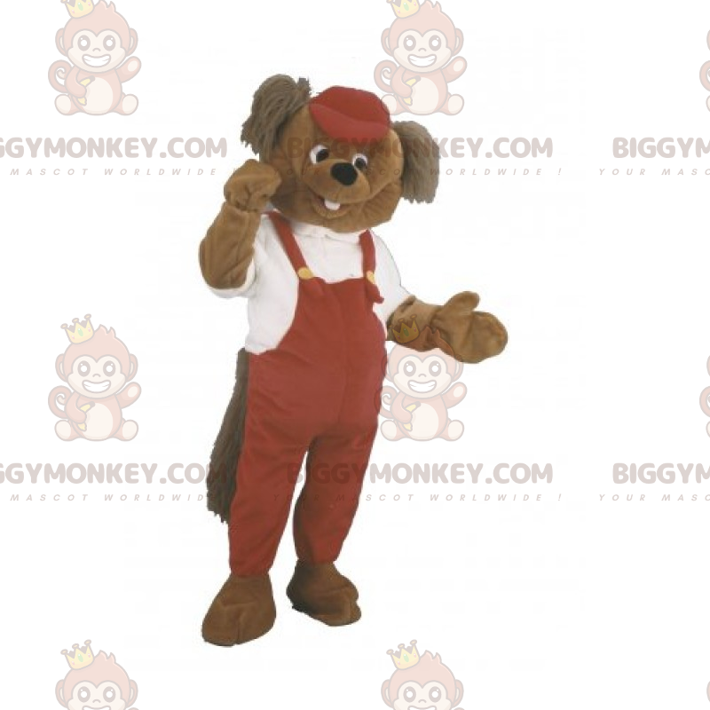 BIGGYMONKEY™ knaagdier in overall mascottekostuum -