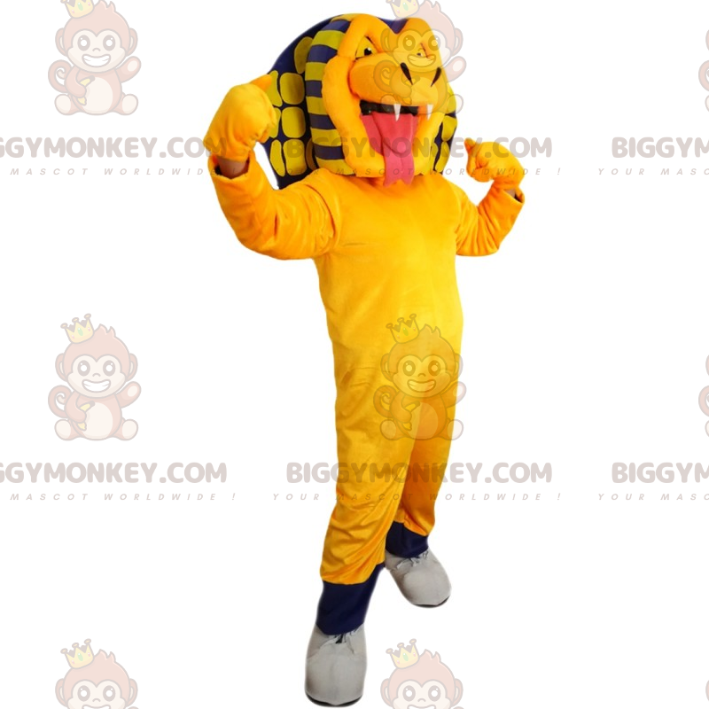 Costume de mascotte BIGGYMONKEY™ de serpent jaune et bleu -