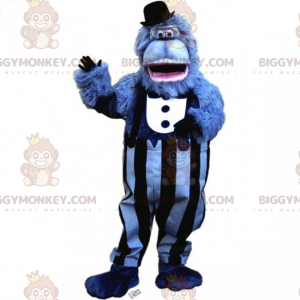 Blauwe aap BIGGYMONKEY™ mascottekostuum met pak en hoed -