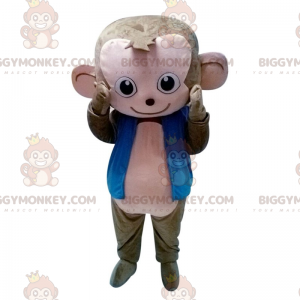 BIGGYMONKEY™ Mascot Costume Gray and Pink Monkey with Blue