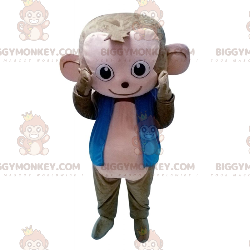 BIGGYMONKEY™ mascottekostuum grijs en roze aap met blauw jasje