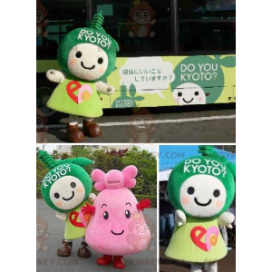 2 BIGGYMONKEY™s Maskottchen aus grünen und rosa Mangafiguren -