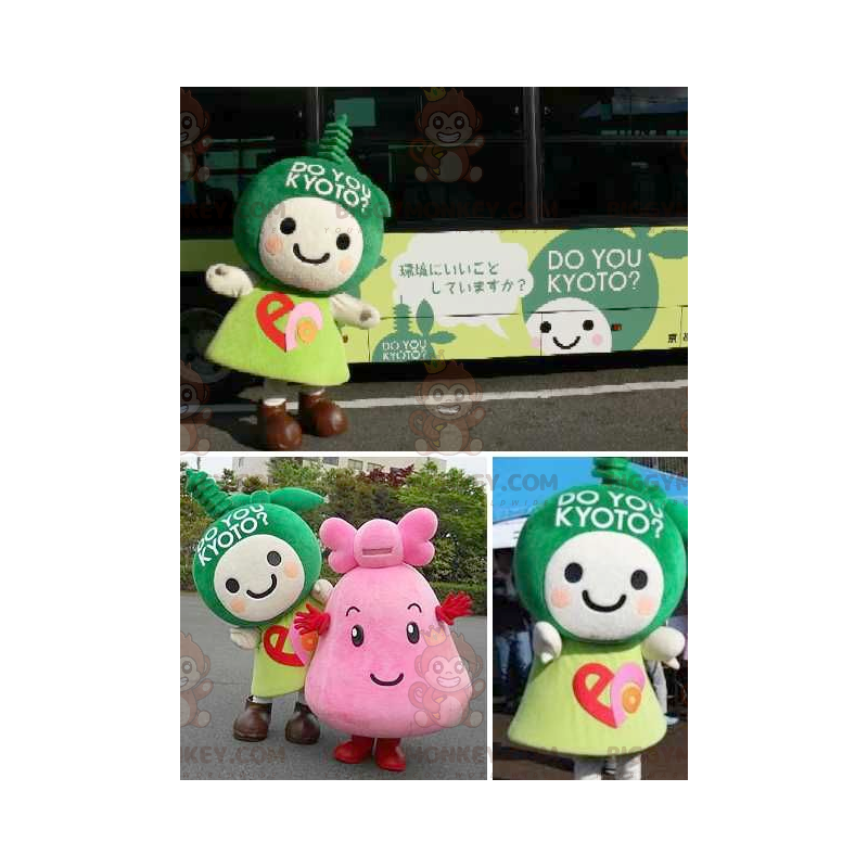 2 BIGGYMONKEY™s mascota de personajes de manga verde y rosa -