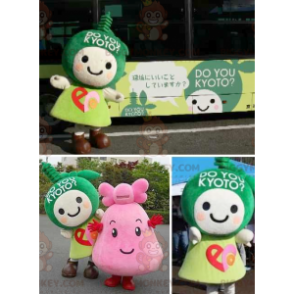 2 mascote de personagens de mangá verde e rosa do BIGGYMONKEY™