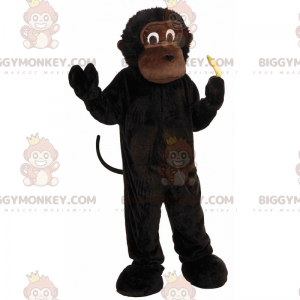 BIGGYMONKEY™ Mascottekostuum Zwarte aap met zijn kleine banaan