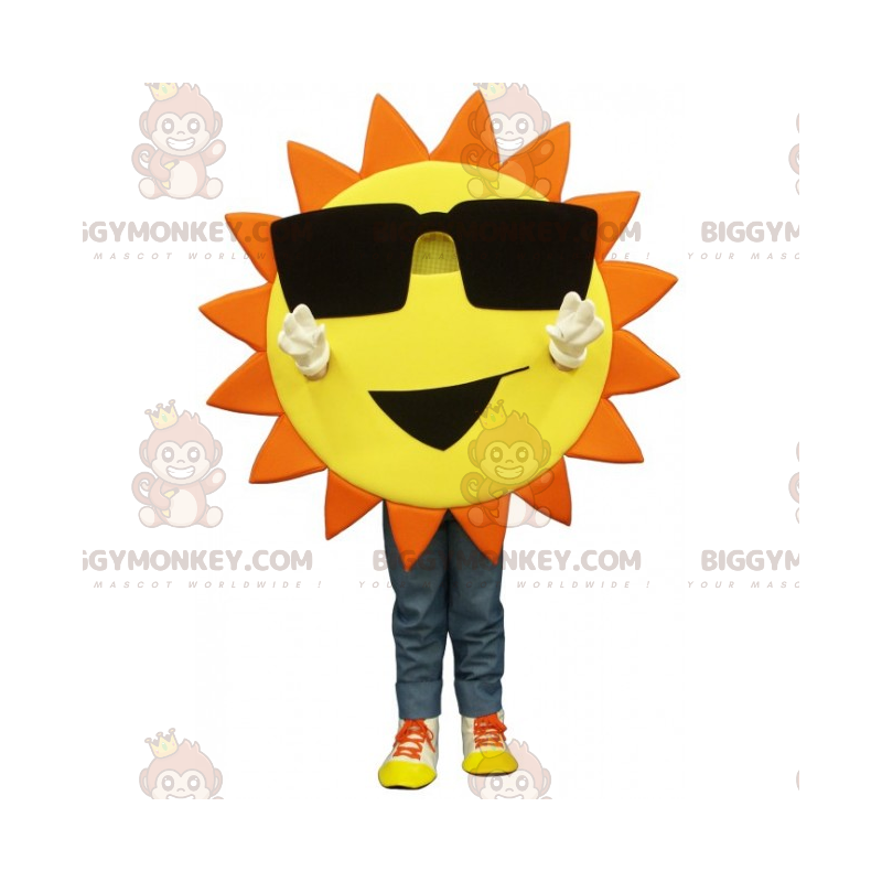 Traje de mascote Sun BIGGYMONKEY™ com óculos grandes e sorriso
