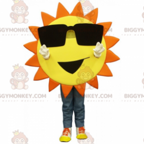 Sun BIGGYMONKEY™-mascottekostuum met grote bril en glimlach -