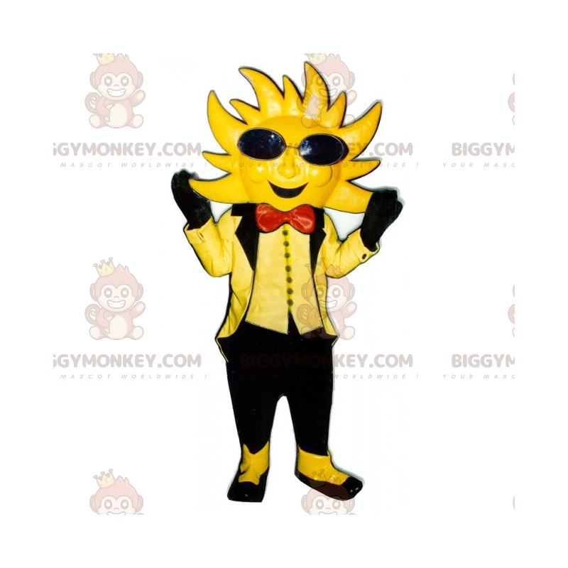 Sun BIGGYMONKEY™ Mascot Costume with Black Glasses and Bow Tie
