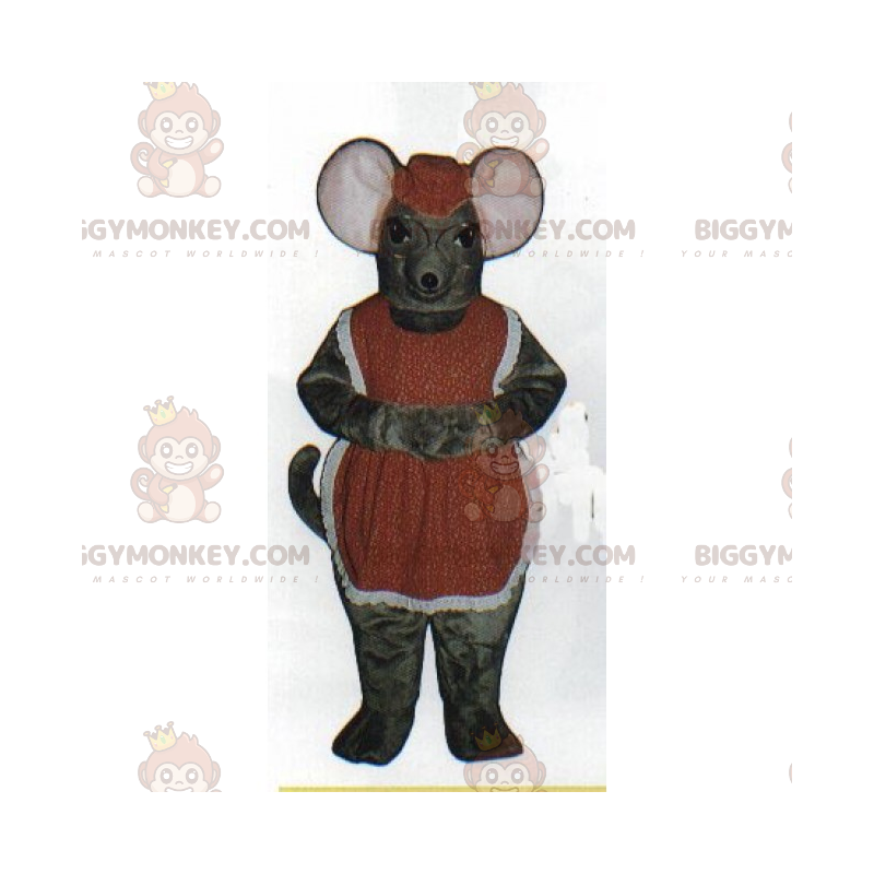 Mouse BIGGYMONKEY™ Mascot Costume with Apron and Round Glasses