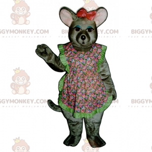 Muis BIGGYMONKEY™ mascottekostuum met bloemenschort en strik -