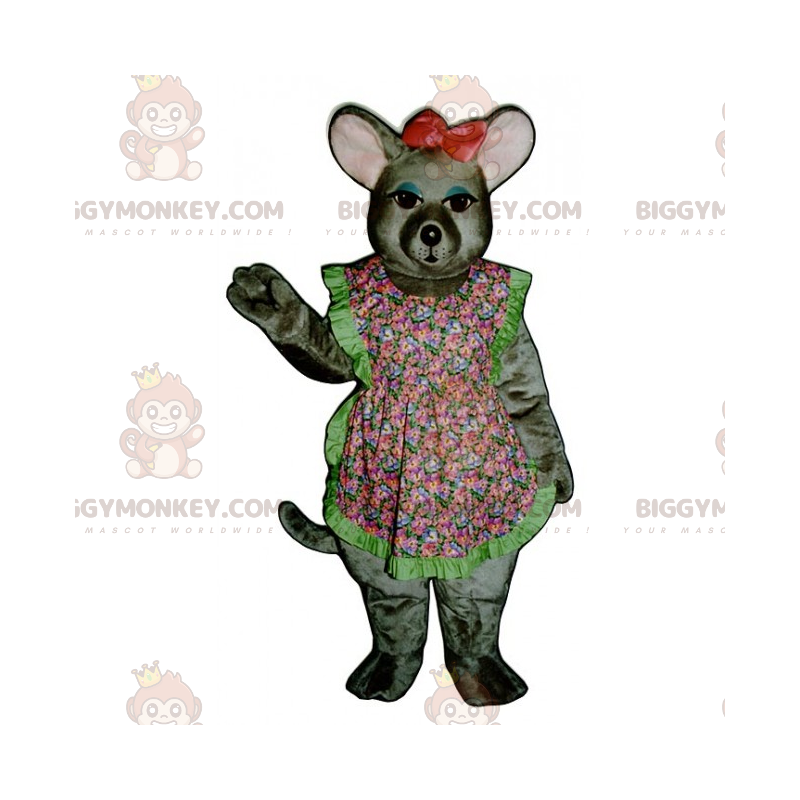 Maus BIGGYMONKEY™ Maskottchenkostüm mit floraler Schürze und