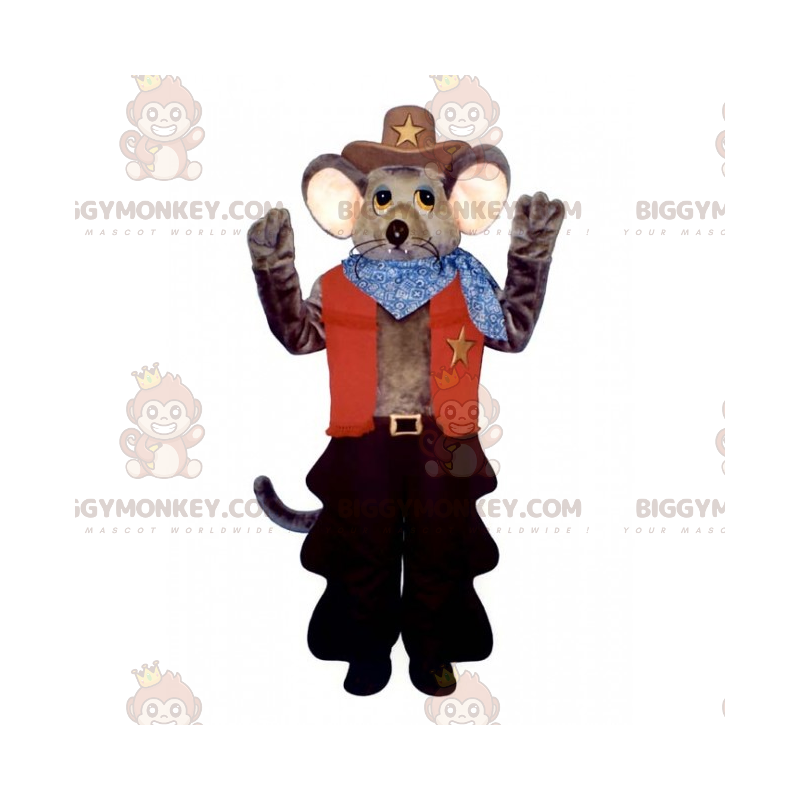 Maus BIGGYMONKEY™ Maskottchen-Kostüm im Cowboy-Outfit -