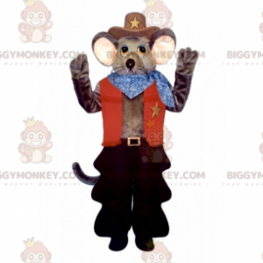 Maus BIGGYMONKEY™ Maskottchen-Kostüm im Cowboy-Outfit -