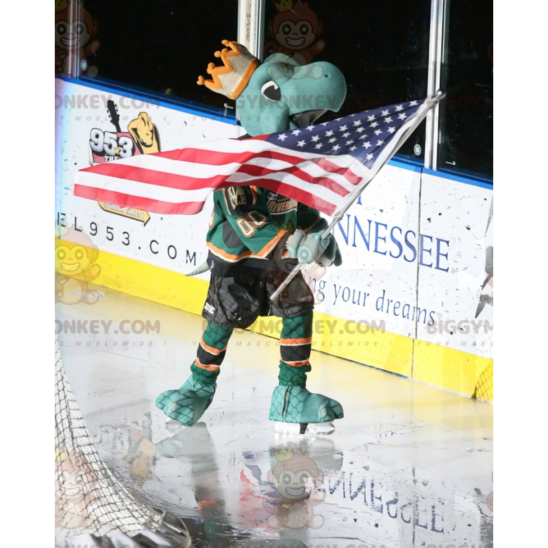 Kostým maskota Green Turtle BIGGYMONKEY™ s korunou a hokejovým
