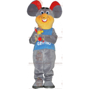 Grijze muis rood oor BIGGYMONKEY™ mascottekostuum -